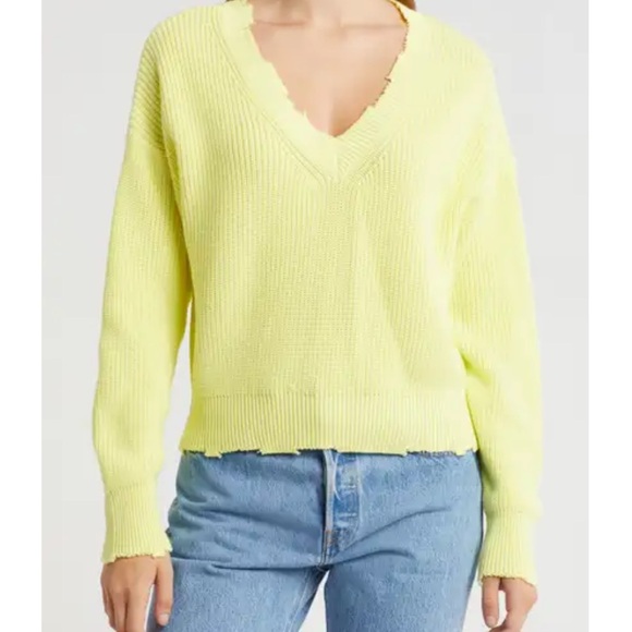 525 America Sweaters - 525 America Distressed 100% Cotton V Neck Sweater